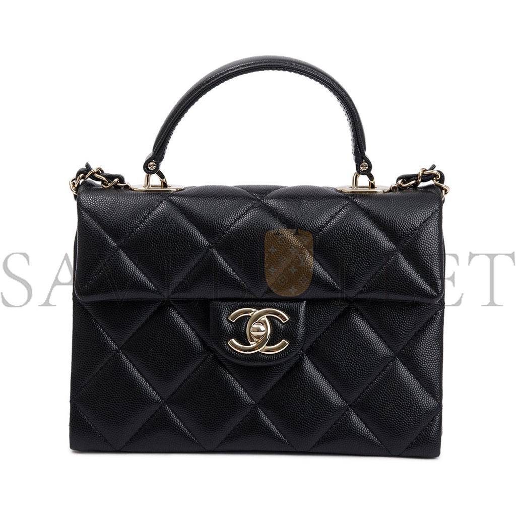 CHANEL MASTER BLACK QUILTED CAVIAR LEATHER KELLY TOP HANDLE FLAP BAG (21*16*9.5cm)